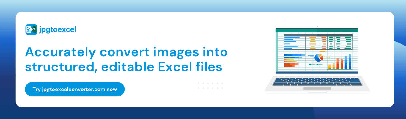 Accurately convert images into structured, editable Excel files with jpgtoexcelconverter.com